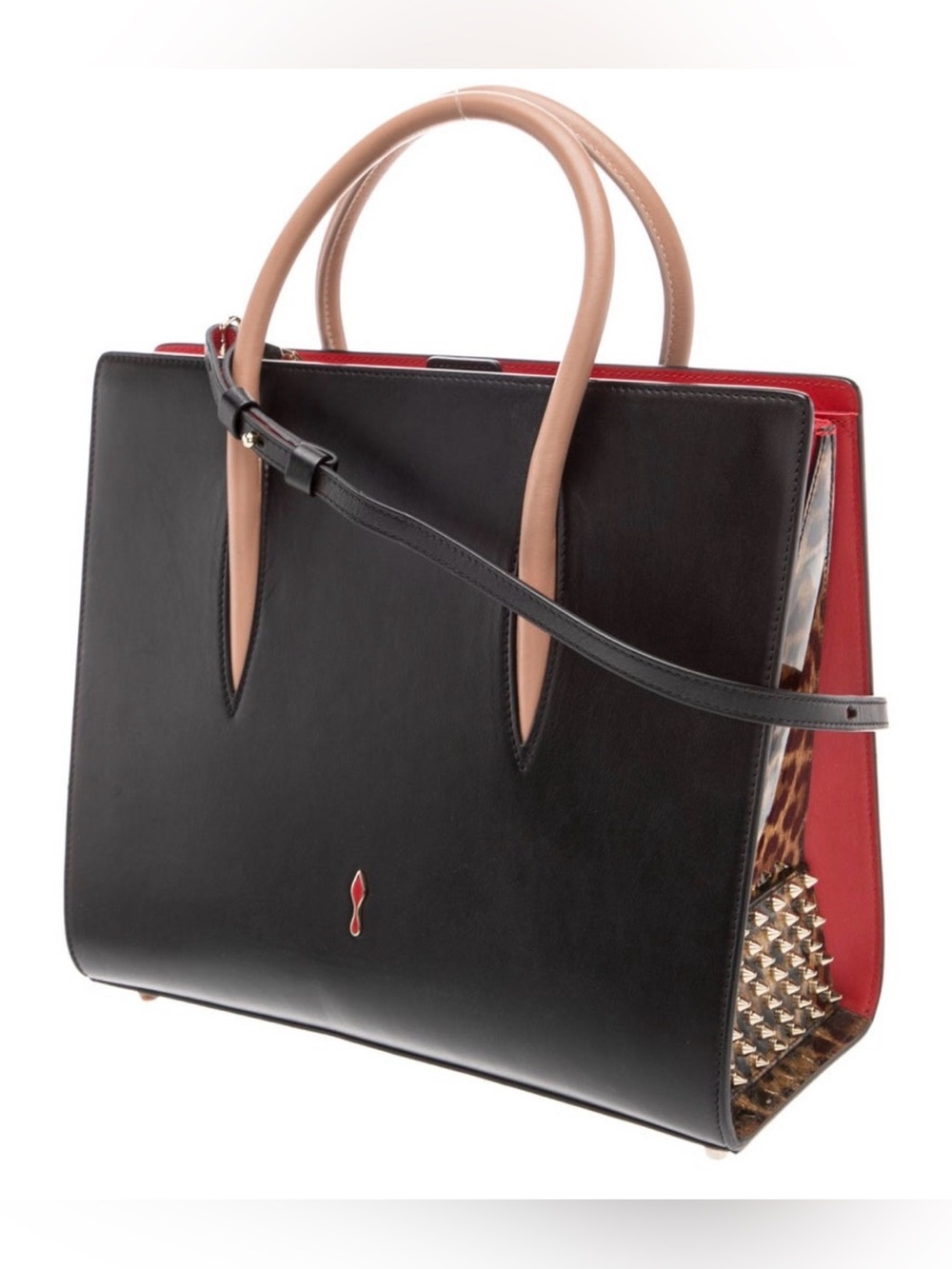 Christian Louboutin Black Paloma studded leopard side tote bag medium